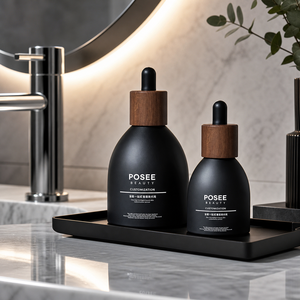 Flacon compte-gouttes carré en verre de luxe à base épaisse avec logo personnalisé, 30ml 50ml 100ml, fond transparent épaissi, flacon de sérum avec estampage doré - Product Image 5