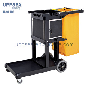 Chariot <span class=keywords><strong>de</strong></span> <span class=keywords><strong>ménage</strong></span> traditionnel à 3 étagères sur roulettes silencieuses, chariot <span class=keywords><strong>de</strong></span> nettoyage commercial avec couvercle et sac en vinyle - Product Image 4