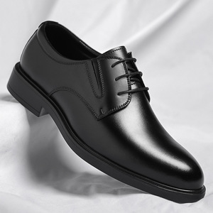 Chaussures habillées Oxford en cuir véritable pour hommes, à bout pointu, à lacets, semelle extérieure en caoutchouc souple, pour le bureau et les occasions formelles, couleur noire unie, collection automne - Product Image 1