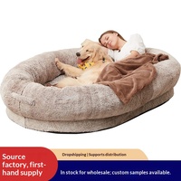 Lit pour chien et chat de luxe moderne pliable, solide et protecteur, extra-large, taille humaine, portable, en tissu, mousse à mémoire de forme, utilisable toutes saisons, surélevé