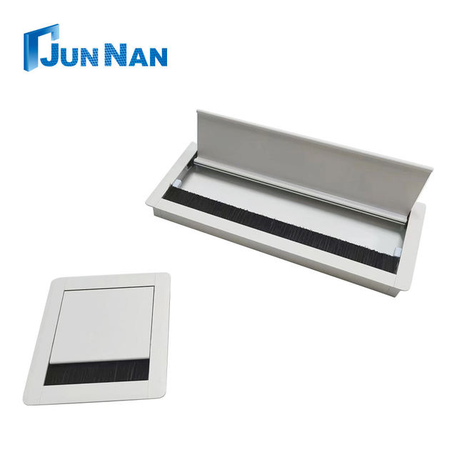 Aluminum Alloy Office Desk Rectangle Wire Cable Manager Hole Box Grommet Box Flip Cover Cable Management Box With Brush