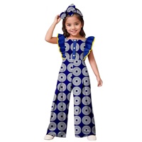 Pakaian Motif Afrika untuk Anak Perempuan, Romper Lengan Ruffle, Jumpsuit, Set Dasi Kupu-kupu dan Penutup Kepala, Dashiki, Pakaian Anak, Ankara 2549001