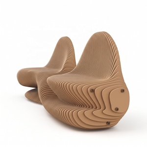 Modern Wave Shaped Patio <b>Bench</b> Solid Wood Outdoor Seating Two <b>Seat</b> Garden <b>Bench</b> for Hotel Mall Office - Product Image 2