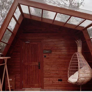 Cabane d'été moderne en bois, charpente traitée sous pression, avec murs en verre et terrasse en bois, idéale pour le camping en plein air - Product Image 5