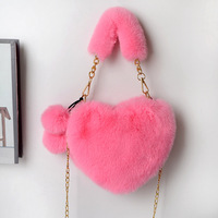 Sac à main en fourrure unie pour femme, collection Hiver 2026, motif cœur mignon, sac à main en peluche pas cher