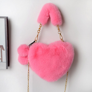 Bolso de mano de piel de color sólido a la moda para mujer, bolso bonito en forma de corazón, bolso de mano de felpa barato, 2023 - Product Image 4