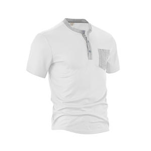 เสื้อเชิ้ตเฮนลีย์ผู้ชายสไตล์ยุโรปอเมริกัน ผ้าวาฟเฟิลเนื้อนุ่ม ระบายอากาศดี แขนสั้น มีกระเป๋า ผลิตจากโพลีเอสเตอร์ 100% เหมาะสำหรับใส่พักผ่อน - Product Image 3