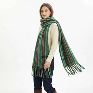 Écharpe <span class=keywords><strong>en</strong></span> <span class=keywords><strong>laine</strong></span> tricotée rayée pour femme, style coré<span class=keywords><strong>en</strong></span> preppy universitaire, automne-hiver, chaude, épaisse, douce, avec franges et pompons, châle, <span class=keywords><strong>cache</strong></span>-<span class=keywords><strong>cou</strong></span> - Product Image 4