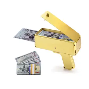 Süper kağıt oyun para tabancası yapmak yağmur el nakit GunDispenser para Shooter 100 adet dolar sahte Bill oyun para