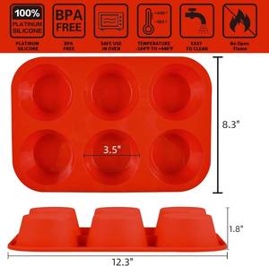 MUYULINS Molde de Silicona Gigante Antiadherente de Grado Platino LFGB, Libre de BPA, para Brownies y Muffins, Rojo, 6 Tazas - Product Image 4
