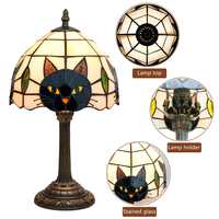 Lampe de table en verre teinté style chat noir d'Halloween, lampe d'appoint vintage pour la décoration de la maison en période des fêtes, cadeau
