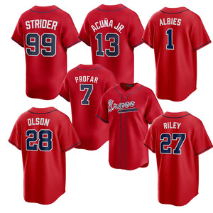 Camiseta de Béisbol Americana al por Mayor, Camiseta de los Atlanta para Hombre, Personalizada con los Números 23 <span class=keywords><strong>HARRIS</strong></span>, 27 RILEY, 13 Acuna Jr., Bordado Denso - Product Image 1