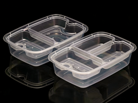 Boîte à lunch jetable de style américain à double couche et 3 compartiments, boîte bento en plastique épaissi pour l'emballage alimentaire