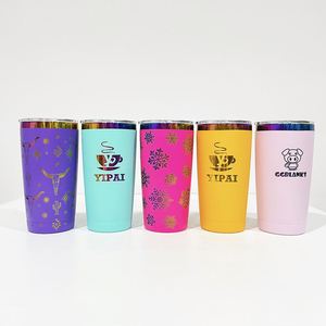 8pack Custom logo rainbow Plated 20oz Double Walled Stainless Steel Travel Mugs <b>Cups</b> with Colored <b>Straw</b> <b>and</b> Slide <b>Lid</b> - Product Image 2
