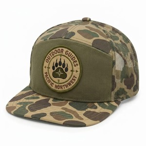 Casquette personnalisée camouflage à visière plate en maille avec patch rond pour la chasse et la pêche en extérieur, vente en gros OEM ODM - Product Image 4