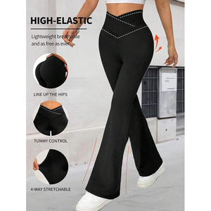 กางเกงเลกกิ้งกีฬาทรงขาบาน FH Lady Hip Lift Slim Flare สำหรับผู้หญิง เนื้อผ้านุ่มสบายเหมือนผิวเปลือย เอวสูงแบบไขว้ กางเกงโยคะ ยกกระชับ<span class=keywords><strong>สะโพก</strong></span> กางเกงออกกำลังกายขายาวทรงขาบาน - Product Image 4