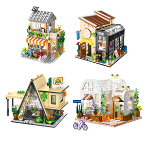 Moc City Street Sweet Coffee Flower Librairie Boutique Village Magasin Maison Tente STEM Architecture Jouets Kit Cadeau d'anniversaire Bloc de construction - Product Image 2