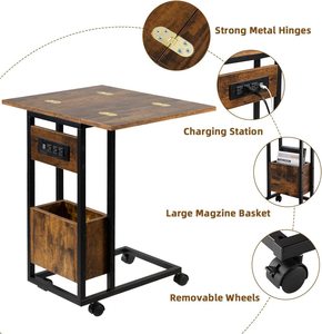 Kim loại hình chữ C overbed Bàn cà phê cuối bảng với Trạm Sạc & gấp <span class=keywords><strong>TV</strong></span> khay cán Khay bảng thiết lập cho phòng khách - Product Image 4