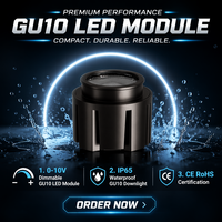 Module LED GU10 12W IP65 étanche LHWYLED à gradation 0-10V, en aluminium moulé sous pression, avec options d'angle de faisceau et CRI élevé