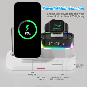 Chargeur sans fil rapide 15W avec lampe de nuit RGB et réveil numérique, station de charge sans fil magnétique pour téléphone portable - Product Image 2