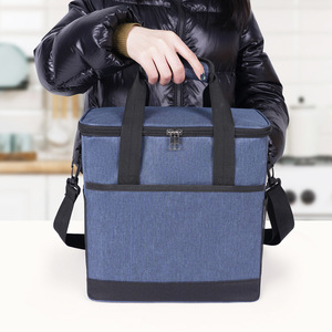Portable Lunch Bag Large Capacity Insulated Cooler Crossbody Shoulder Bag Navy Blue - Product Image 1