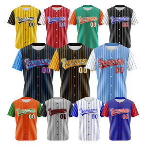 Vente en gros de maillots de baseball respirants grande taille vierges, personnalisables avec logo et nom imprimés numériquement, uniformes de baseball avec rayures cousues et boutons - Product Image 1