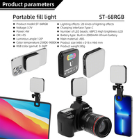 ST-68 Mini Projecteur LED RGB d'extérieur pour photographie, éclairage doux, lampe d'appoint CRI Ra>95 2500-9000K, vidéo 6W, 20 effets, alimenté par batterie