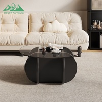Table basse ronde en verre d'art moderne Wayon, plateau en verre trempé brun avec base en bois pour salon
