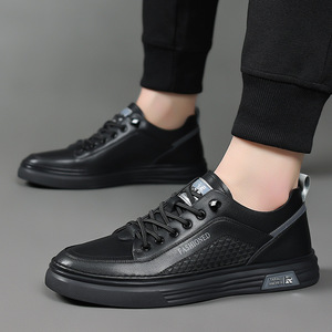 Chaussures en cuir décontractées pour hommes, bout rond, respirantes, semelle en caoutchouc, chaussures de marche - Product Image 3
