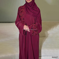 Abaya de Luxe Rouge Perlée 2026 Dubaï EID Ramadan Vêtements Islamiques Robe Arabe avec Hijab