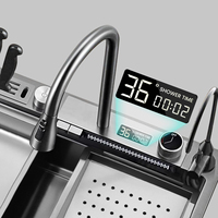 Affichage LED TEMP Évier de cuisine intelligent multifonctionnel en acier inoxydable Style cascade Double bol avec porte-couteau pour lave-gobelet