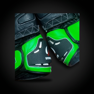 Guantes de Motociclismo de Cuero Verde de Alta Visibilidad con Protección Rígida en los Nudillos, Unisex, Dedos Completos - Product Image 6