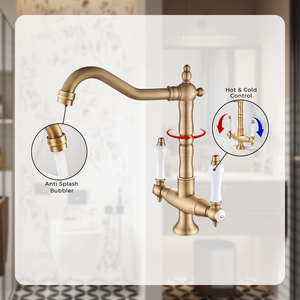 Nuovo <span class=keywords><strong>Rubinetto</strong></span> da Cucina di Lusso <span class=keywords><strong>con</strong></span> Installazione su Piano, Finitura in Ottone Anticato, Girevole a 360° °   Girevole e Certificazione CE - Product Image 2