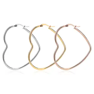 Big Heart Hoop Earrings 2023 High Quality Gold Plated Simple Titanium Steel Women