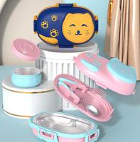 Boîte à lunch isotherme en acier inoxydable 304 pour enfants, boîte à lunch mignonne pour l'école, boîte à lunch bento avec bol à soupe et couverts