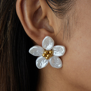 Flower Stud <b>Earrings</b> Gold Plated <b>Opal</b> Inlay Geometric Design For Gift Yiwu Origin - Product Image 3