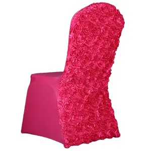 Оптовая продажа, свадебные чехлы на стулья из полиэстера и спандекса с розовой спинкой