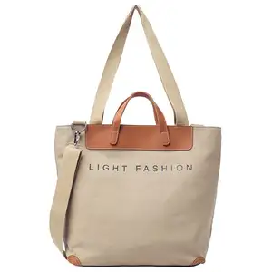 Bolso de hombro informal con logotipo impreso personalizado para mujer, bolsa de lona de gran capacidad, Color sólido