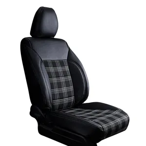 Car Seat Cover PVC Leather with VW MK7 GTD Gray Tartan Fabric Car Seat Covers Full Set Luxury Customized Item Style