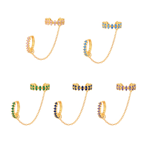 Aros de Cristal Conectados a una Cadena de Oro, Pendientes a Juego, Plata de Ley S925, Chapados en Oro - Product Image 3