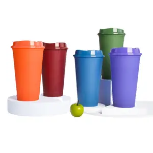 16oz Plastic PP Coffee Mug With Lid Mood Colour Changing Plastic Reusable Cups Tumbler Custom With Logo With Cup Cover