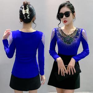 Outono nova moda elegante laço colar strass costura malha emagrecimento jovem undershirt - Product Image 3