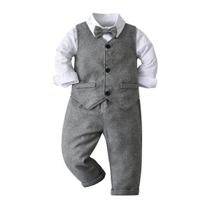 Conjunto de Traje Formal para Niños, Estilo Caballero, Chaleco, Camisa y Pantalones, Ropa de Banquete, Algodón - Product Image 1