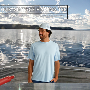 HUK T-shirt de pêche vintage pour homme, à manches courtes, séchage rapide, respirant, 50% coton 50% polyester, effet rafraîchissant - Product Image 2