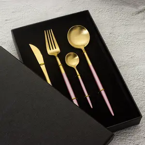 Ins Style Sustainable Portuguese Matte Gold Pink Dessert Set Includes Butter Knife Fork Chopsticks Stocked Juego De Cubiertos