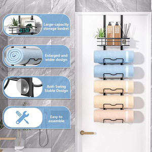 Toallero de baño de varias capas, montado en la pared, con almacenamiento para productos de cuidado personal y ropa, rectangular, duradero - Product Image 2