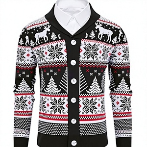 Custom OEM ODM Winter Leopard Flare Sleeve 100% Cotton <b>Thick</b> <b>Cardigan</b> Jacquard Embroidery Knitted Sweater Men Classic - Product Image 3