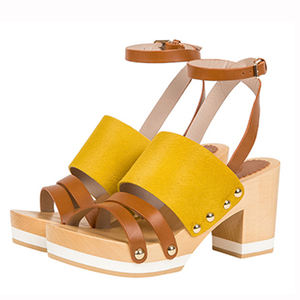 Fornitore di Qualità Nuova Moda Estiva <span class=keywords><strong>Sandali</strong></span> con Tacco Alto in Legno per Donne Colore Giallo e Beige - Product Image 1