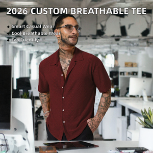 Camisa informal transpirable de manga corta para hombre, con ojales bordados y botones, para verano - Product Image 2