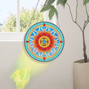 Pendentif double face en <span class=keywords><strong>peinture</strong></span> <span class=keywords><strong>de</strong></span> diamant Hibou et <span class=keywords><strong>Chien</strong></span> floral - Carillon <span class=keywords><strong>de</strong></span> vent scintillant pour la décoration intérieure - Product Image 4